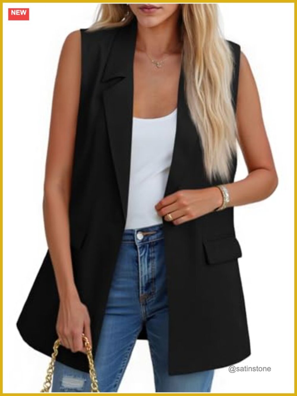 Sleeveless Vest Blazer Women Office Work Suit Jacket Lapel Collar Button